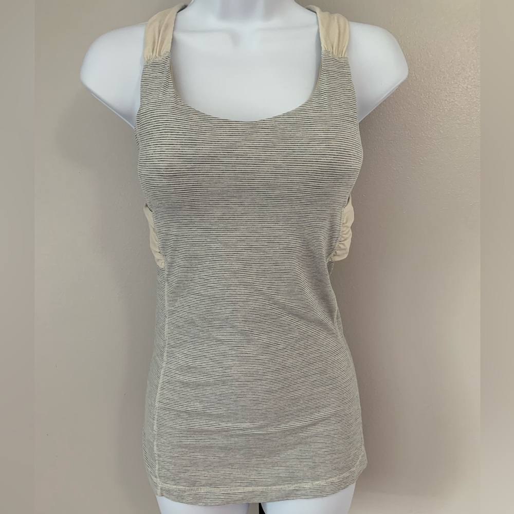 Lululemon Striped Gray and Cream Tank Top